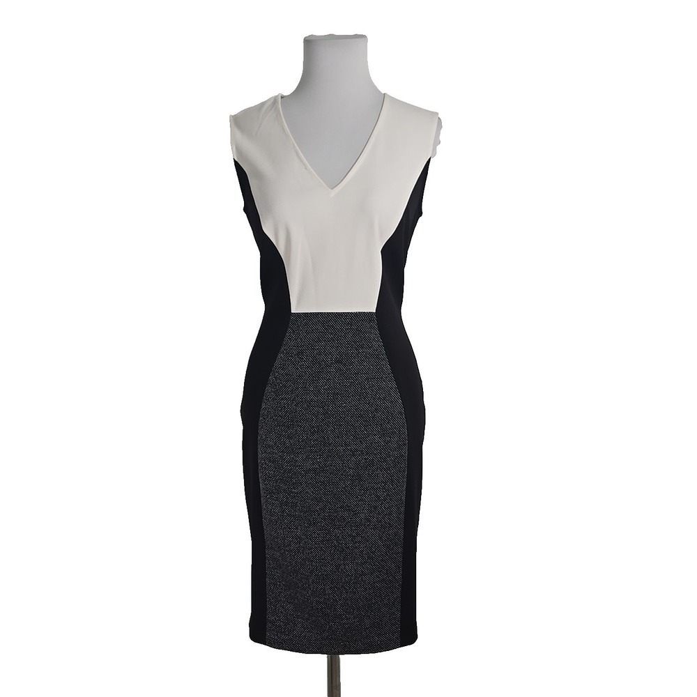 Donna Morgan 8 Black Color Block V-neck Sleeveless Sheath Dress Exposed Zipper